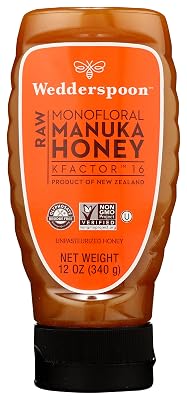 Wedderspoon Raw Monofloral Manuka Honey, Kfactor 16, Non-GMO, 12 Oz Pack of 6