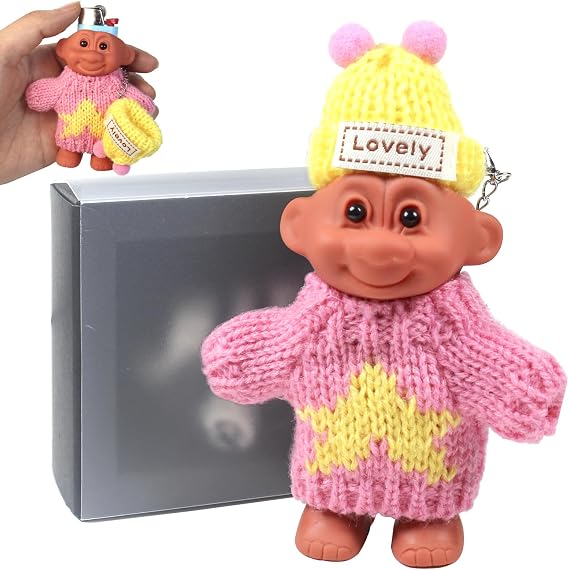 HUMWE Troll Dolls Lighter Case Sleeve Holder for Bic Regular Size Lighters Cover with Link Chain Additional Random Style Sweater (Pink1)