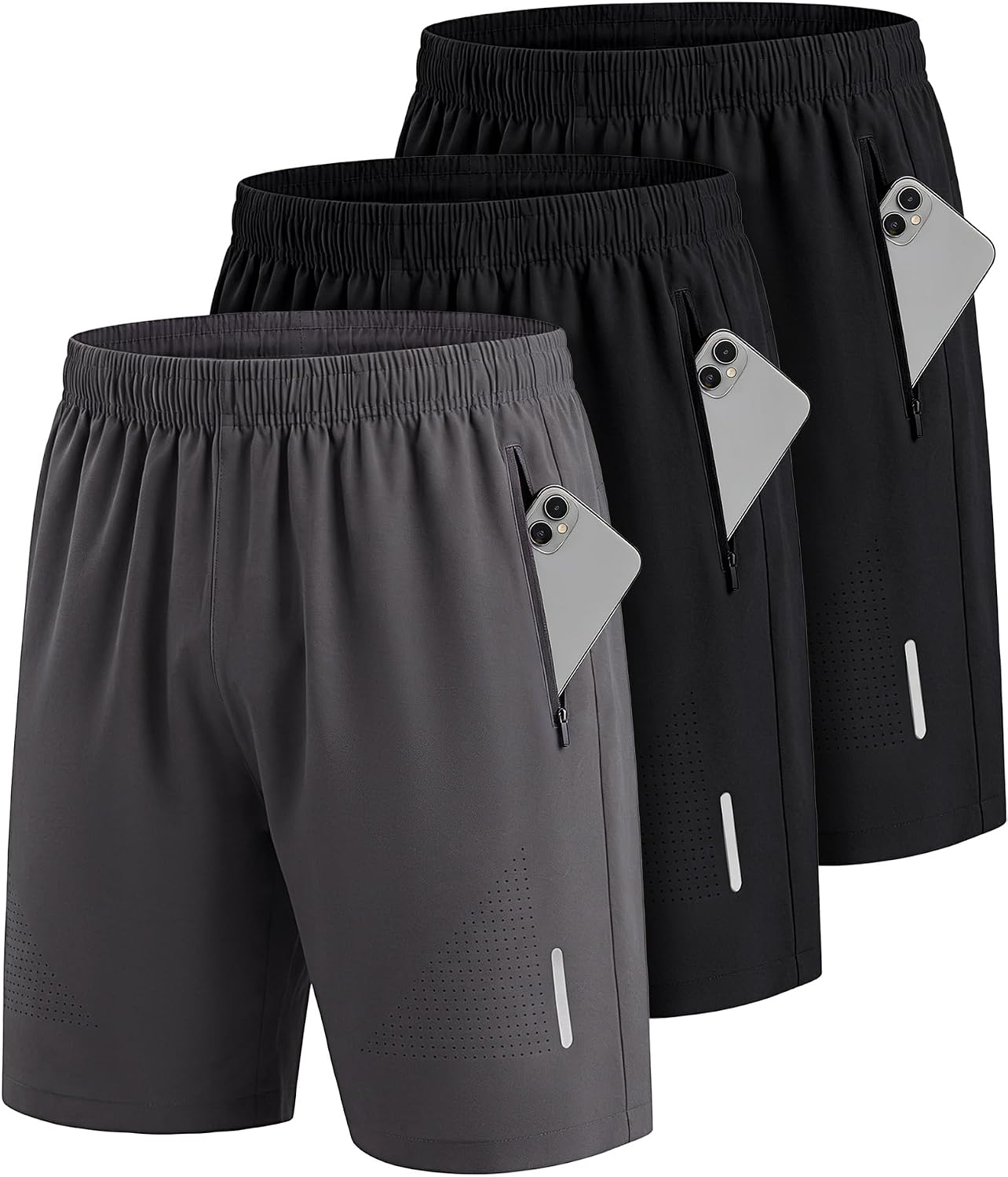 UUMIAER Sporthose Herren Kurz 2er/3er Pack Schnell Trocknend mit Reisverschlusstaschen Sport Shorts Kurze Hosen Geeignet für Verschiedene Freizeit und Sport Gelegenheiten