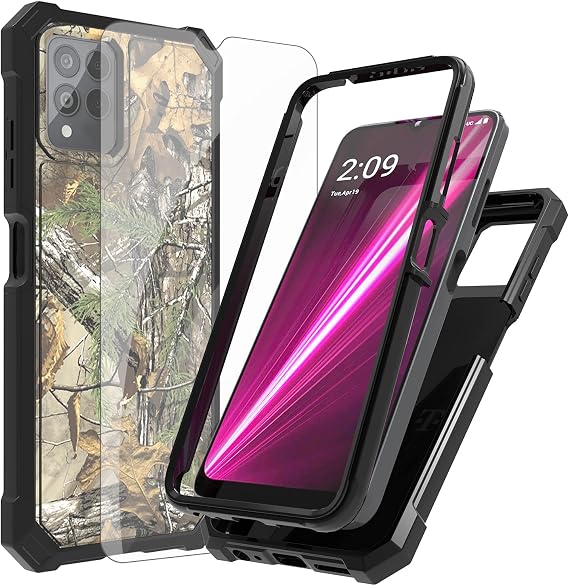 Ailiber for T-Mobile Revvl 6 Pro 5G Case, Dual Layer, Screen Protector-Camo