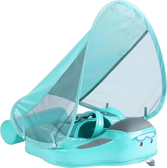 Mambobaby Kids Swim Float with Canopy, Non-inflatable, Soft Material Waterproof and Skin Friendly, Solid Prevent Float Flip with Tail, UPF 50+ Swim Ring for Kids 3