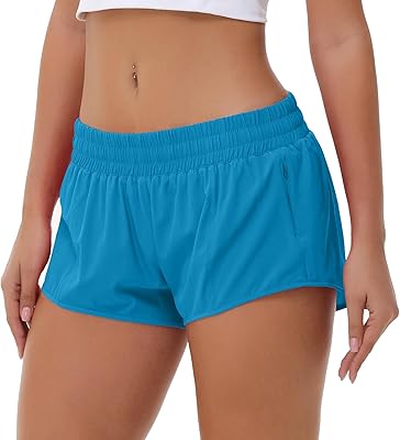 Aurefin Lightweight Athletic Shorts for Women, Quick Dry Running Shorts with Zip Pocket and Liner Womens Gym Workout Shorts