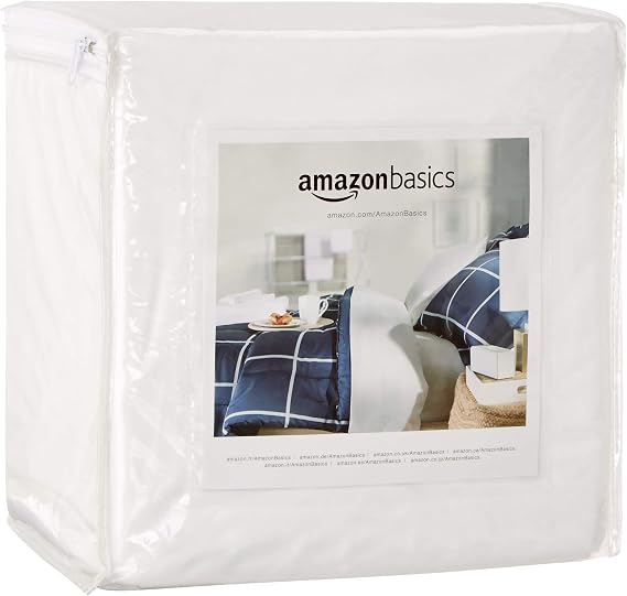 Amazon Basics Waterproof Mattress and Box Spring Protector, Zipper Enclosed Cover to Protect Against Liquid Spills, 12a to 18" Depth, Queen, White