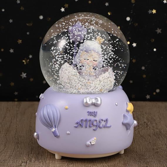 Princess Crystal Snow Globe Musical Snow Ball Dreamy Snowfall Music Box Melody Musical Water Globe Ornament Birthday Present Christmas Decor (Purple)