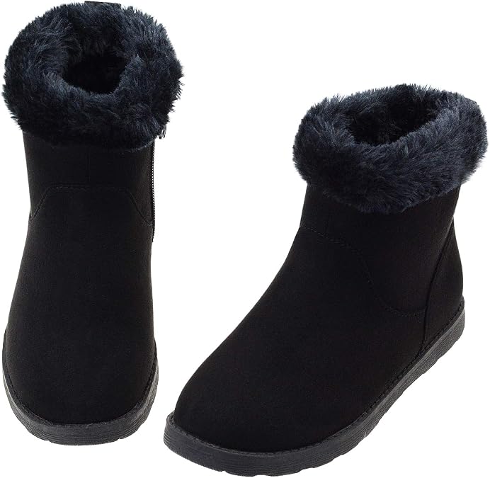 Vonair Girls Fuzzy Warm Winter Short Boots with Furry Faux Fur Lining Bootie Shoes for Toddler Little Big Kids Girls