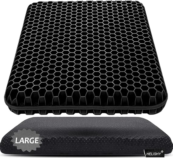 Gel Seat Cushion for Long Sitting, Large Cooling Gel Cushion Breathable Honeycomb Chair Pads with Non-Slip Cover for Home Office Chair Car Seat Wheelchair - Pressure Relief Cushion Absorbs Body Points