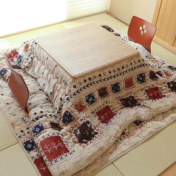 Japanese Kotatsu Table with Heater And Blanket, Japanese Heated Square Table, Indoors Electric Heater Low-Lying Dining & Work Desk, Natural Wooden Tatami Heating Wood Coffee Tea Tables