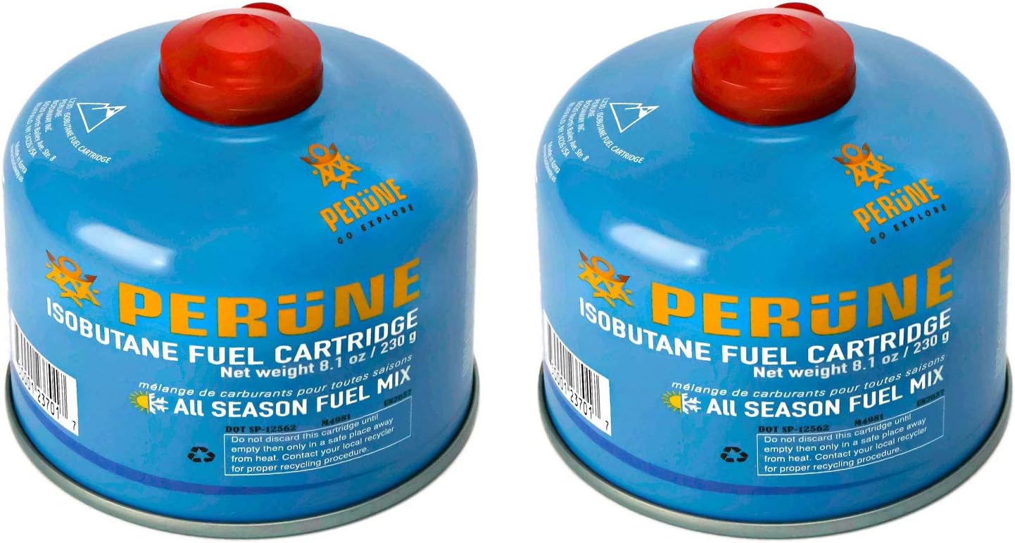 Perune Iso-Butane Camping Fuel Gas Canister All Season Mix - 230gram 2 Pack