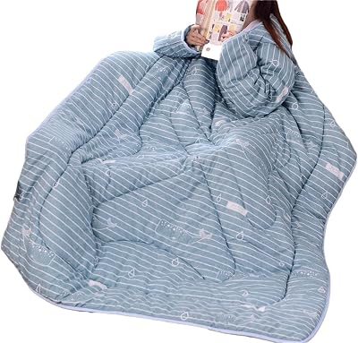 Lazy Quilt With Sleeves, Winter Warm Thickened Soft Wearable Blanket for Adult Bed Couch Walking Color: Blue, Size: 59.1  78.7in
