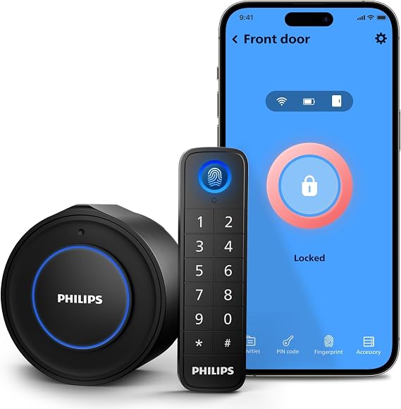 Philips WiFi Smart Lock with Fingerprint Keypad, Smart Deadbolt Smart Door Lock, Built-in WiFi, APP Remote Control, Keyless Entry Door Lock, Auto-Locking, Status Logging, Black