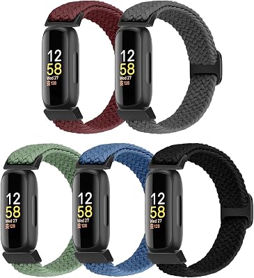 Braided Stretchy Solo Loop Compatible for Fitbit Inspire 32HR, Ace 32 for Women Men, 5 Pack Nylon Elastic Straps Wristbands