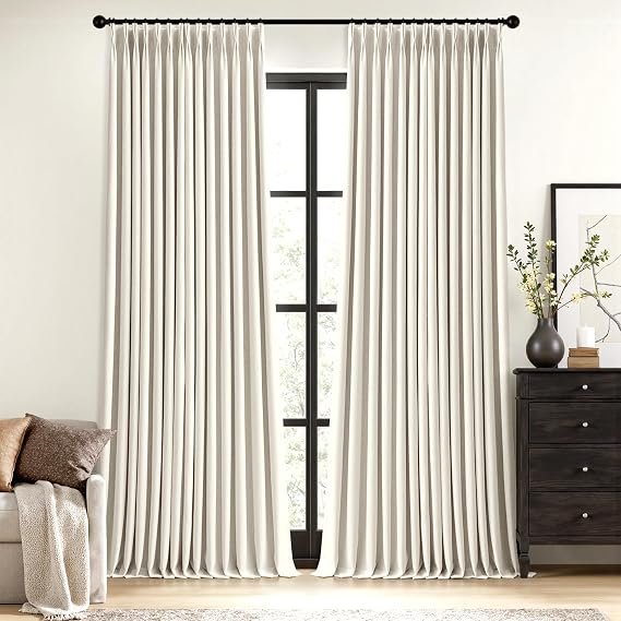 MIULEE Natural Pinch Pleated 100% Blackout Linen Curtains 40x84 Inches