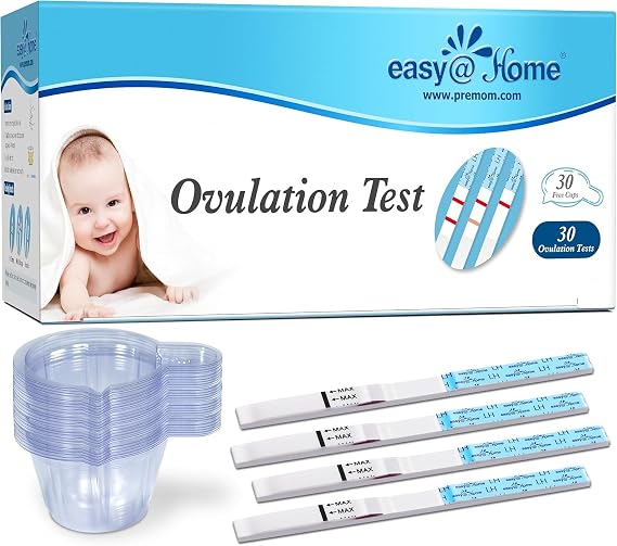 Easy@Home Ovulation Test Strips: Ovulation Strips for Women, Powered by Premom Ovulation Tracker App | 30 LH with 30 Urine Cups, Ovulation Test Kit |
