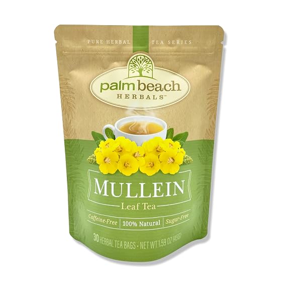 Palm Beach Medicinal Herbs Mullein Leaf Tea - Mullein Leaves for Respiratory and Wellness Support - Caffeine Free - Sugar Free - 30 Herbal Tea Bags