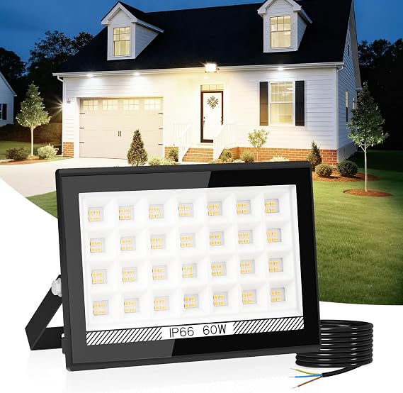 T-SUN 4000K Flood Lights Outdoor, Security Light, 60W, IP66 Waterproof [Energy Class A]