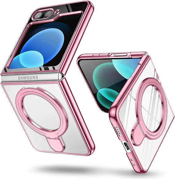 Compatible with Galaxy Z Flip 5 Case with O-Ring Stand Clear Case