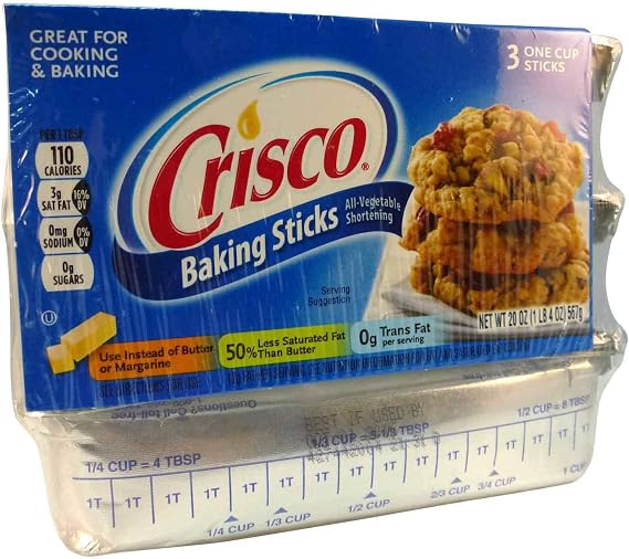 Crisco All Vegetable Shortening Sticks Great For Cooking 3 x 1 Cup Sticks Pack 567g