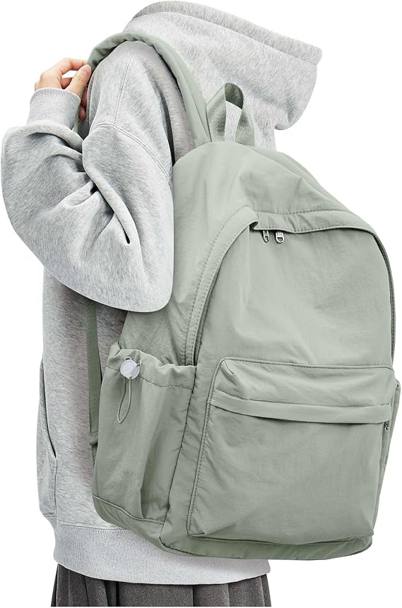 BJLFS Green Cute School Backpack with Laptop Compartment Small Travel Laptop Backpack for Women Men Waterproof College Backpack Simple School Bag for Teens Girls Boys