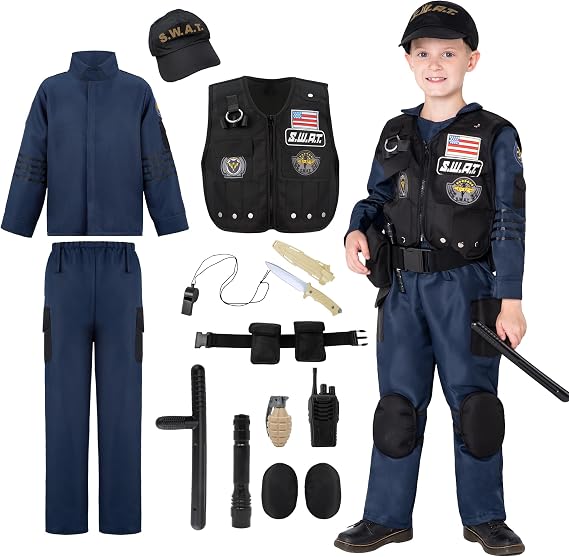 Spooktacular Creations Kids Police Costume, SWAT Police Costume for Boys Halloween Dress-up Parties
