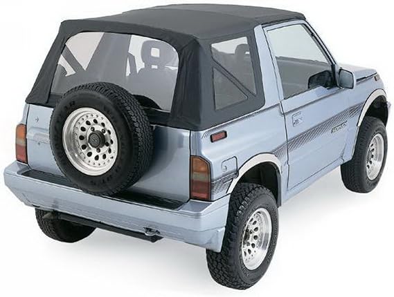Rampage Factory Replacement Soft Top | Vinyl, Black Denim with Clear Windows | 98715 | Fits 1989 - 1994 Suzuki Sidekick/Geo Tracker