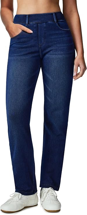 Stretchy Straight Leg Jeans for Women Trendy High Waisted Pull On Pants