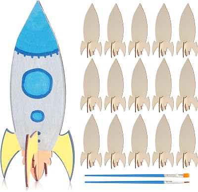 BAPHILE DIY Wood Rocket, Mini and Decorate Wooden Craft Kits with Tools for School Home Party Decor Projects 24