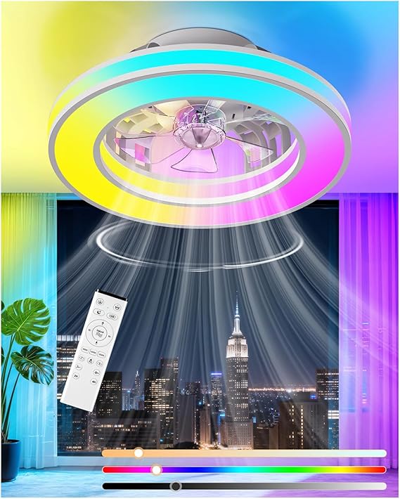 42CM Ceiling Fans with Lights, 3000K-6500K & RGB Dimmable Fan Light [Energy Class E]