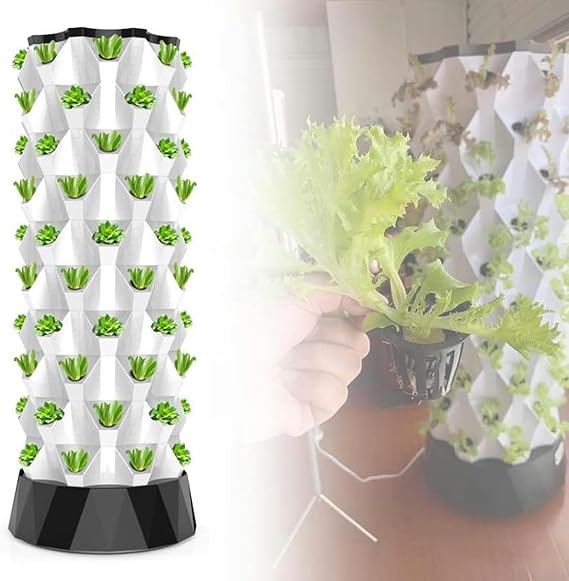 Hydroponics Tower, Indoor Garden Hydroponic Growing System, Soilless Cultivation Garden Tower Aeroponics Growing Kit for Herbs, Fruits and Vegetables,48holes