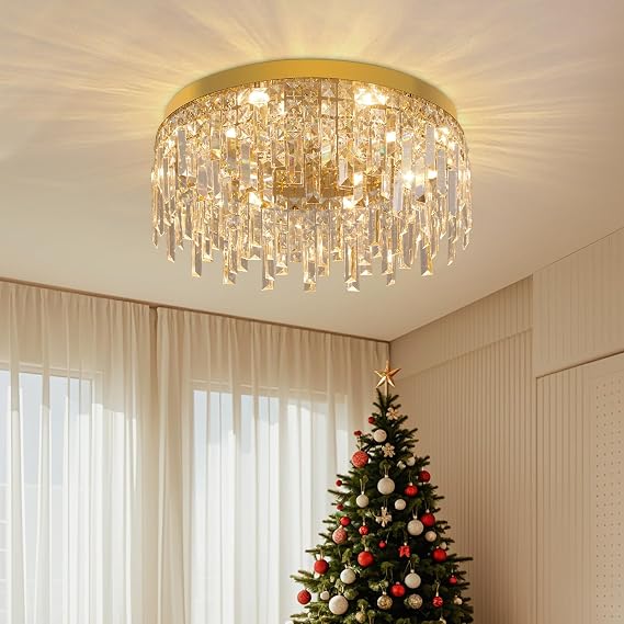VETRULUS 50cm Gold Luxury Crystal LED Flush Mount Ceiling Light [Energy Class D]