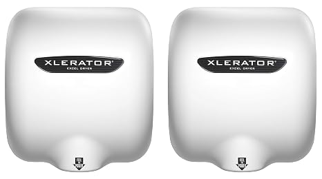 XLERATOR Excel Dryer XL-BW 1.1N High Speed Commercial Hand Dryer, White Thermoset Cover, Automatic Sensor, Surface Mounted, Noise Reduction Nozzle, LEED Credits, 208/277 Volts (2 Pack)