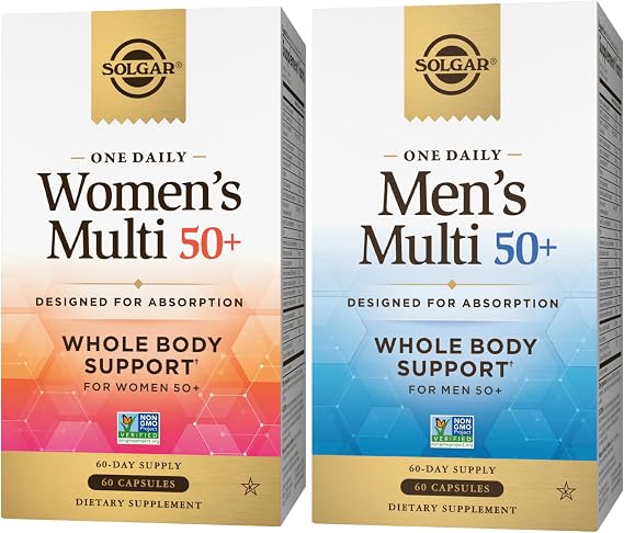 SOLGAR One a Day 50+ Plus Women & Mens Bundle: Daily Women's Multi 50+ Whole Body Support, 60 Servings + Daily Men's Multi 50+ Whole Body Support, 60 Servings