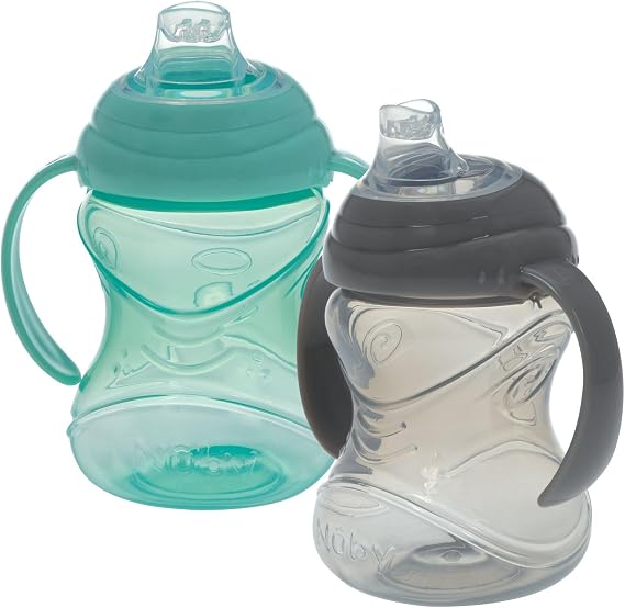Nuby Clik-It No-Spill Soft Spout Training Sippy Cup with Handles - (2-Pack) 10 Oz - 4+ Months - Neutral