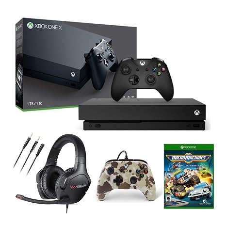 Microsoft Xbox One X 1TB /12GB Gaming Console,Wireless Controller + Headset, Wired Controller & World Series Game Bundle (4 Items) (Renewed)