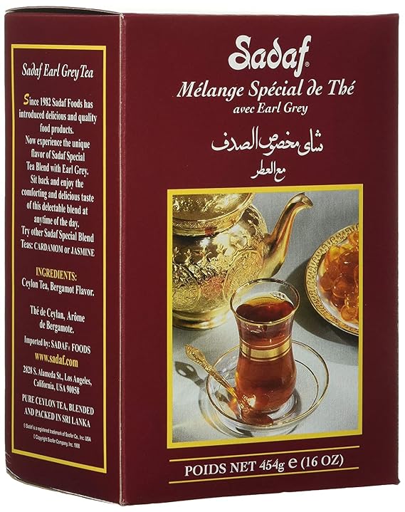 Sadaf Earl Grey Tea Loose Leaf Box 16 oz - Special Blend Earl Grey Ceylon Black Tea - Product harvested in Sri Lanka