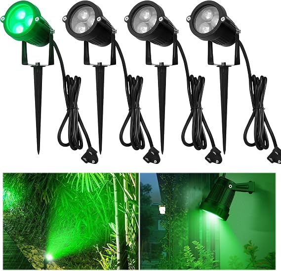 Rossesay 4 Pcs Halloween Spotlight Outdoor Green Flood Light 12w Ip66 Waterproof Landscape Lighting Plug-in LED Spotlights for Yard with Us Plug for Halloween Outdoor Decor Diaplay Party Garden Bars