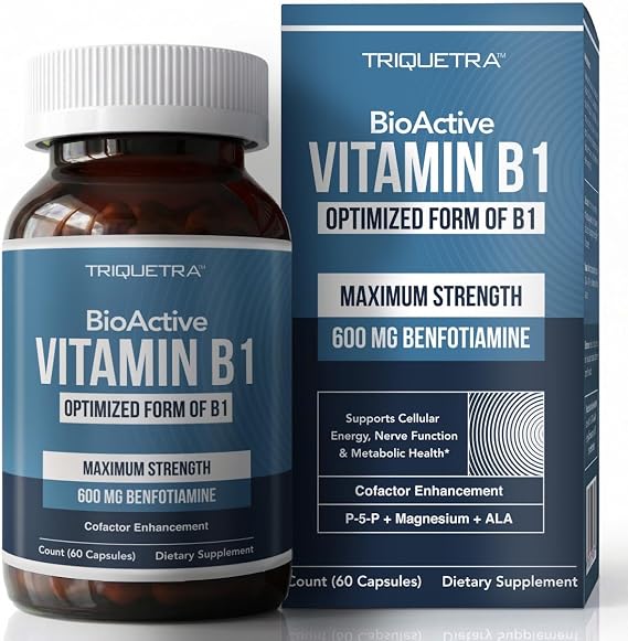 BioActive Vitamin B1 600mg Capsules - Benfotiamine Fat-Soluble Form, Thiamine Supplement for Nerve, Energy & Metabolic Support with Magnesium & Alpha-Lipoic Acid - Maximum Strength, Non-GMO (60ct)