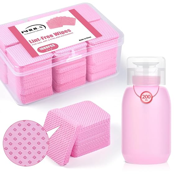 NXJ INFILILA 1080PCS Lint Free Nail Wipes Kit, Pink Gel Nail Polish Remover Set with 1PCS Acetone Pump Dispenser Bottle 200ml(6.8oz) for Professional Soak Off Gel Polish Remover | No Lint Nail Wipes,Super Absorbent,Acetone Resistant Container,BPA Free for Nail Polish Remover,Toner,Makeup Remover,Alcohol