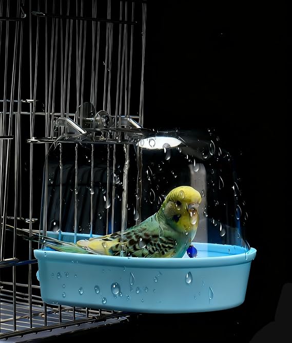 Bird Bath for Cage,Bird Bath Tub,Leakproof Hanging Bathtub with Hooks,Clear Shower Box for Parakeet,Canary,Budgies,Parrot Accessories,Cleaning Pet Supplies
