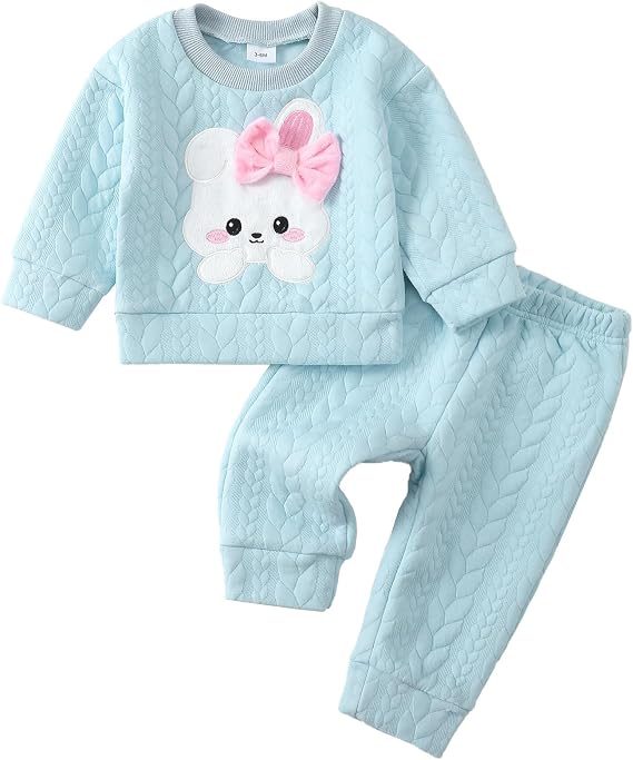 Kucnuzki Baby Toddler Girl Clothes Fall Winter Sweatshirt Pants Set 3M-3T