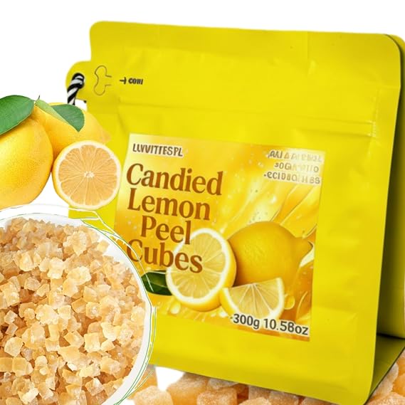Candied Lemon Peel Diced | Ready-to-Eat | 10.58oz Bag for Baking, Cooking & Snacks | Natural Ingredients, Bright Citrus Flavor | Great for Desserts, Garnish & Holiday Recipes 