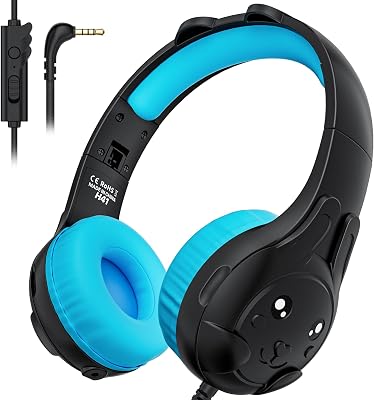 ZIUMIER Kids Headphones, with Microphone, 8090dB Volume Limiter, Audio Sharing Port, 3.5mm Wired Toddler Headphones for School Travel
