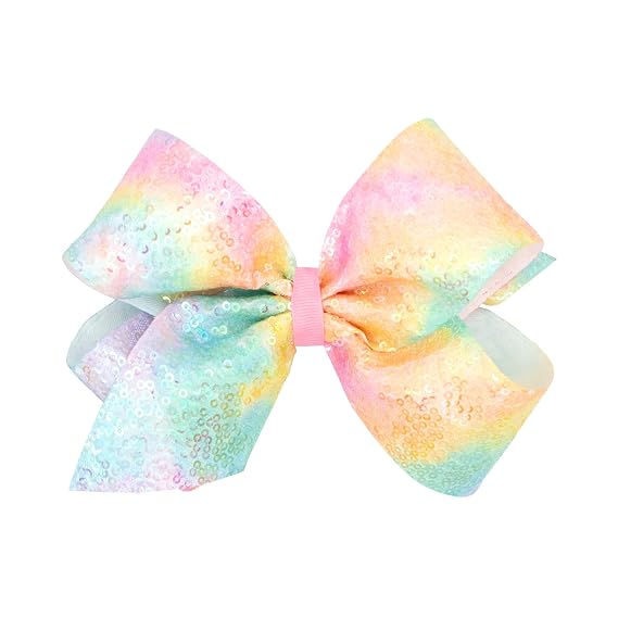 Wee Ones Girls' Ombre Sequin Hair Bow with Grosgrain Underlay and Plain Wrap Center on WeeStay No-Slip Hair Clip, King, Pastel