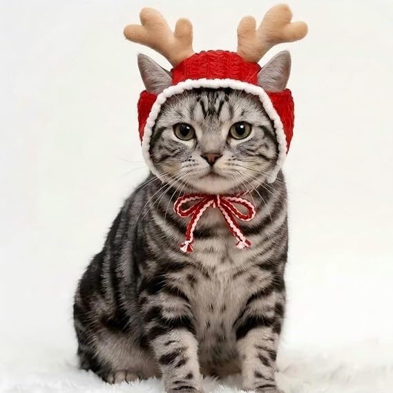 Handmade Dog Christmas Antlers,Anti-Slip Cat Reindeer Antlers,Headband Christmas Cat Hat,Adjustable Reindeer Costume,Grinch Antler for Rabbits,Gifts for Pets