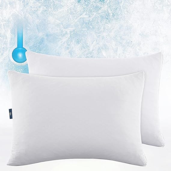 Serta Power Chill Cooling Medium/Firm Down Alternative Bed Pillows for Side, Stomach or Back Sleepers (2 Pack), Standard/Queen, White