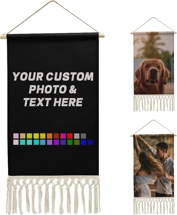 FGHJ Custom Hanging Poster with Delicate Tassels Personlized Scroll Poster Design Your Own Photo Text Logo Thick Fabric Wrinkle Resistant Canvas Prints Wall Art Decor for Living Room Bedroom