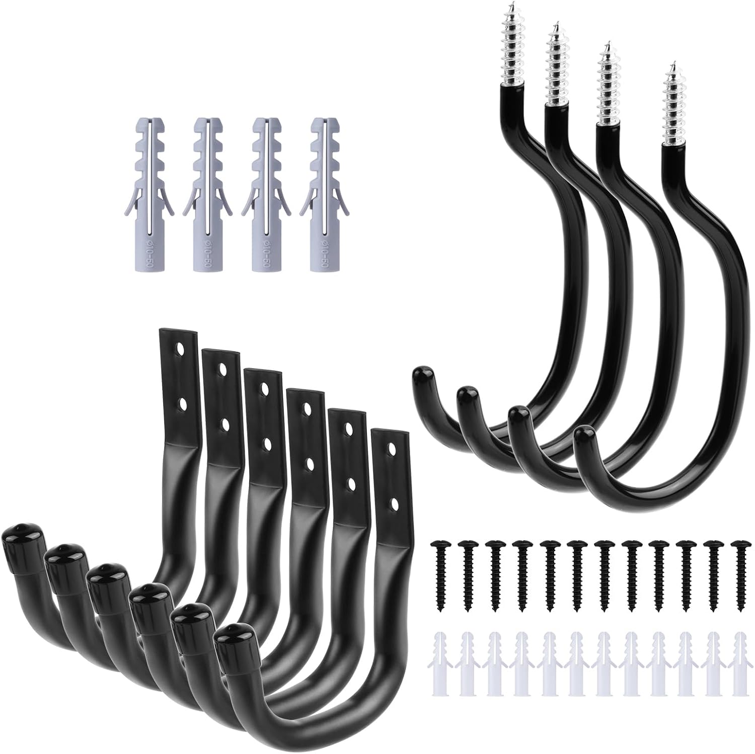Heavy Duty Garage Storage Utility Hooks,Garage Hooks Set Include 6 Wall Mount Heavy Duty J Hook & 4 Screw-in Utility Large Hooks,Utility Ladder Hooks,Wall Mounted Garage Hanger Brackets Hooks