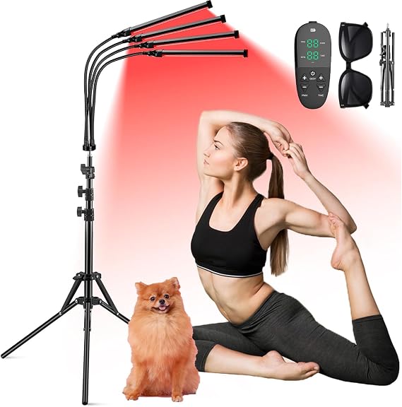 Red Light Lamp with Stand, 660nm & 850nm & 940nm Infrared Lamp, 180LEDs Infrared Light with Timer, 360°Rotating Red Lights for Home/Office Use, Men and Women Birthday Gifts [Energy Class A+++]