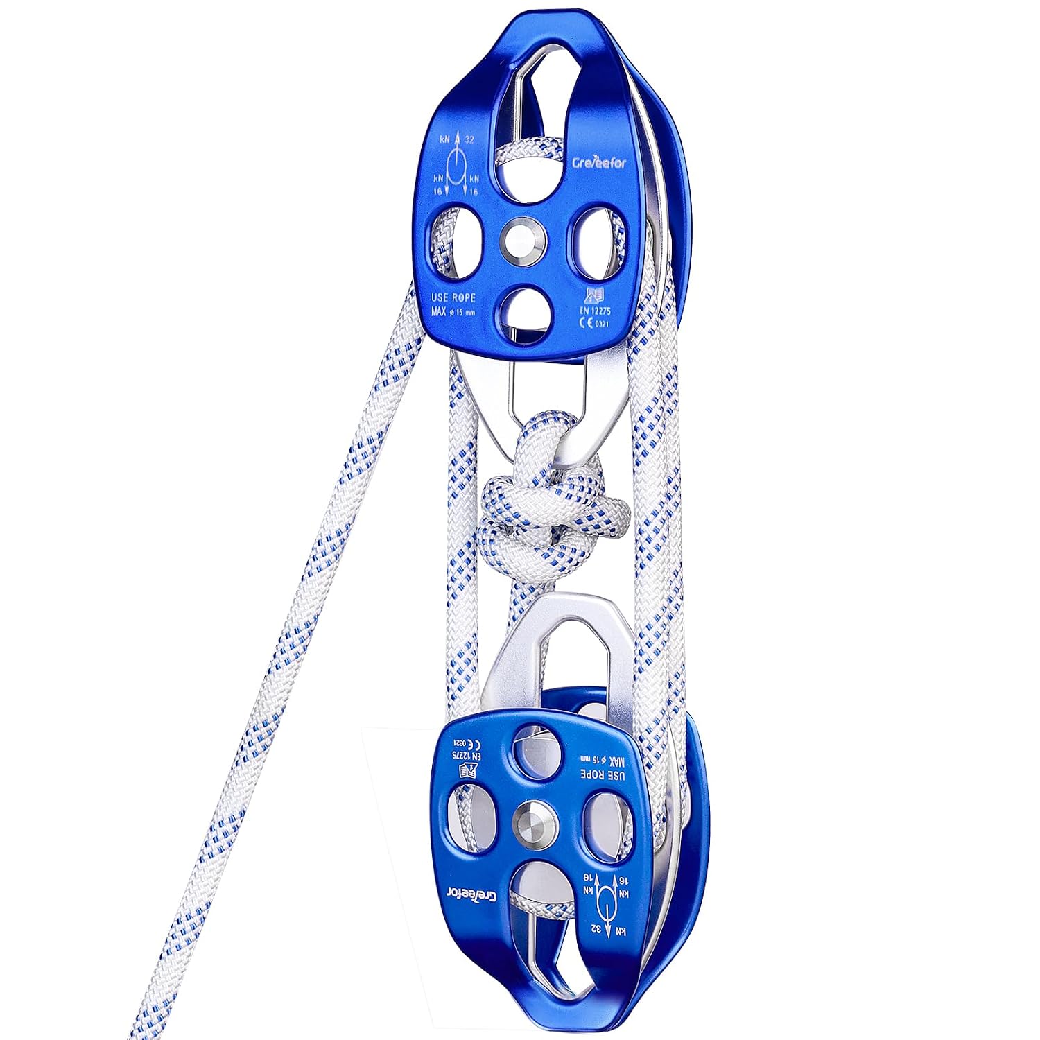 Heavy-Duty Double Block and Tackle Pulley System – 100Ft x 12'' Rope, 7700 LB35KN Breaking Strength, 4:1 Lifting Ratio – Ideal for Garage, Attic, and Heavy Lifting Applications