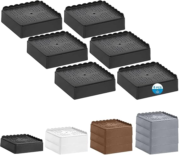 Bed Risers 1 inch, 2 inch, 3 inch, 4 inch Heavy Duty, Adjustable Furniture Riser for Table Desk Couch Sofa Chair Recliner Leg Frame Dorm, Stackable Bed Raisers Blocks (Black 6 Pack, 1 inch)