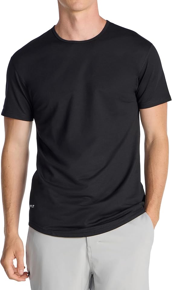 BYLT Mens Drop-Cut Men's T Shirt, Slim Fit Plain Tshirts for Men, Drop Cut Basic Crewneck Tee, Wrinkle Resistant, Stretch Fit